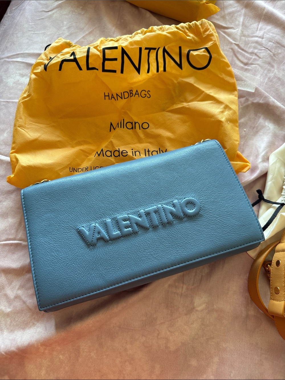 Valentino Light Blue Leather Clutch with Embossed Logo